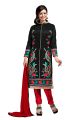 BanoRani Black & Red Color Chanderi Embroidery Semi Stitched Salwar Suit