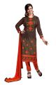 BanoRani Coffee Brown & Orange Color Chanderi Embroidery Semi Stitched Salwar Suit