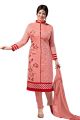 BanoRani Light Peach Color Chanderi Embroidery Semi Stitched Salwar Suit