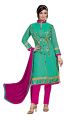 BanoRani Green & Pink Color Chanderi Embroidery Semi Stitched Salwar Suit