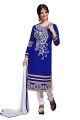 BanoRani Blue & White Color Chanderi Embroidery Semi Stitched Salwar Suit