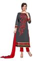 BanoRani Dark Grey & Red Color Chanderi Embroidery Semi Stitched Salwar Suit