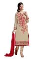 BanoRani Beige & Red Color Chanderi Embroidery Semi Stitched Salwar Suit