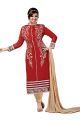 BanoRani Red & Beige Color Chanderi Embroidery Semi Stitched Salwar Suit