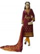 BanoRani Maroon & Mustard Orange Color Cotton Satin Embroidered UnStitched Dress Material (Chudidar) K-1681