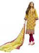 BanoRani Yellow & Dark Pink Color Cotton Satin Embroidered UnStitched Dress Material (Chudidar) K-1686