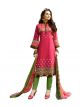 BanoRani Dark Pink & Green Color Cotton Satin Embroidered UnStitched Dress Material (Chudidar) K-1690